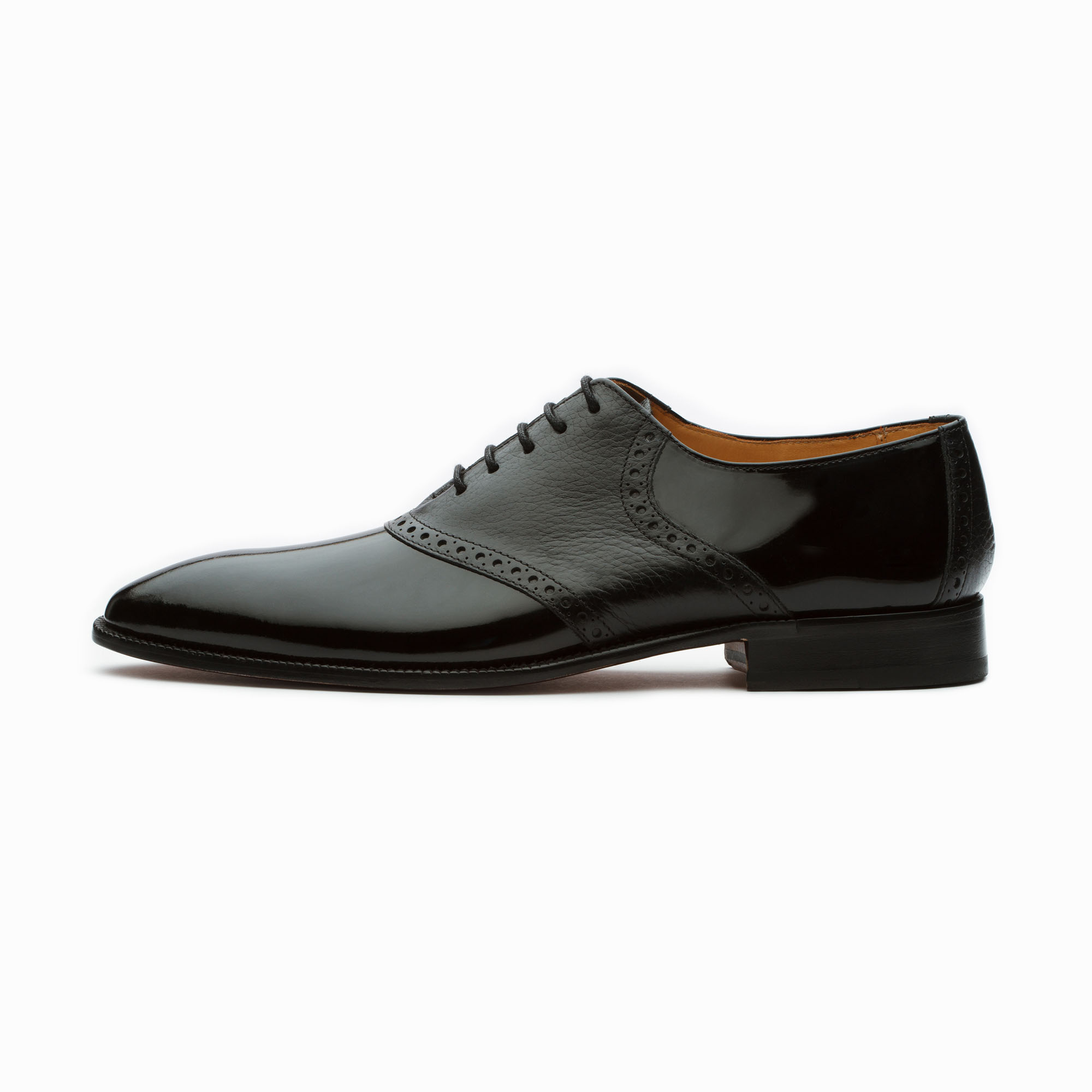 PATENT LEATHER SADDLE OXFORD – BLACK – Shoenation